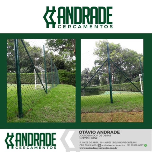 Fornecimento e instalação de Tela Alambrado com revestimento em PVC, com postes metálicos tubulares pintados com tinta verde na pintura Eletrostática com maior durabilidade e resistente ao clima.

Só na Andrade Cercamentos você encontrará qualidade e fornecimento completo para o cercamento de suas obras. 
Entre em contato e solicite seu orçamento!

#andradecercamentos #serralheria #pinturaeletrostática #cercas #quadras #cercamento #qualidade
